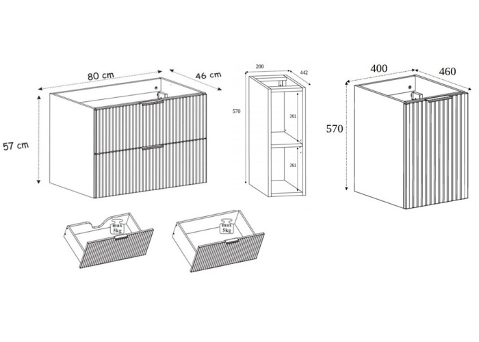 FLOW kašmír K140-80-20-40-DC závesná skrinka pod umývadlo 140 cm