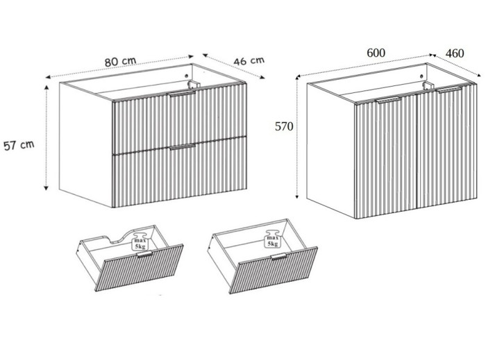 FLOW kašmír K140-80-60-DC závesná skrinka pod umývadlo 140 cm