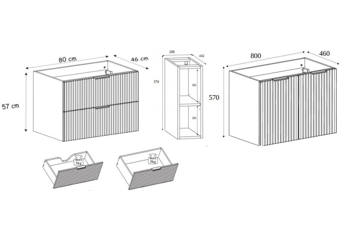 FLOW kašmír K180-80-20-80-DC závesná skrinka pod umývadlo 180 cm