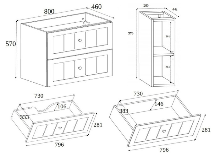 GUSTO biely W100DW závesná skrinka pod umývadlo 100 cm