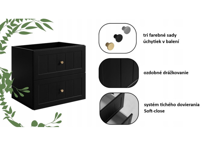 GUSTO čierny B60 závesná skrinka pod umývadlo 60 cm