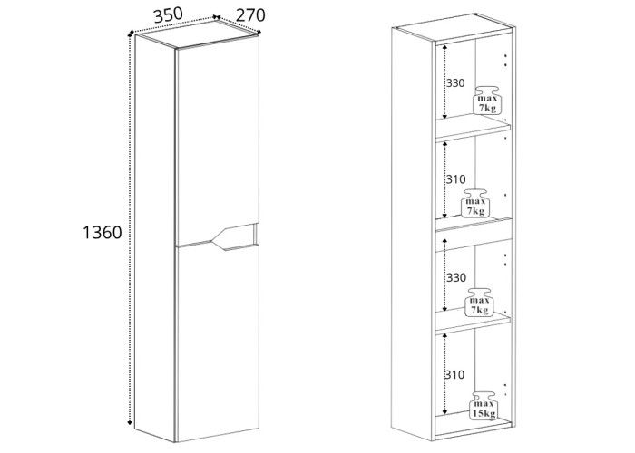 MODERN biely W35 vysoká skrinka do kúpeľne MODERN biely W35 vysoká skrinka do kúpeľne