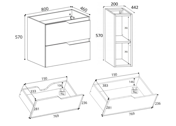 MODERN čierny B100DB závesná skrinka pod umývadlo 100 cm