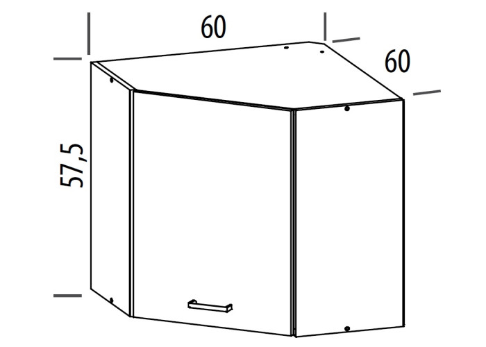 ELIZA EZ07/G60NW, horná rohová skrinka v šírke 60x60 cm