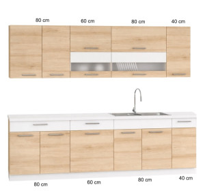 MODENA buk/biely lesk 260, kuchynská linka