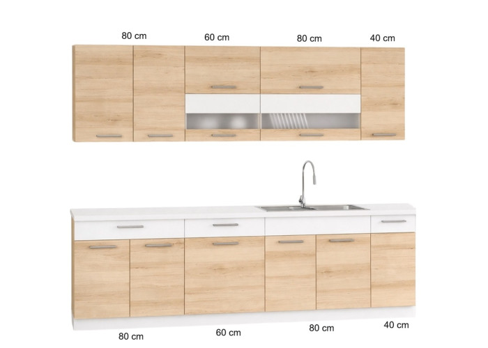 MODENA buk/biely lesk 260, kuchynská linka