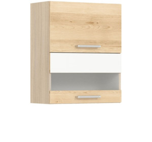 MODENA buk/biely lesk MD08/G60W, horná výklopná skrinka so sklom v šírke 60 cm