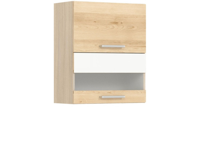 MODENA buk/biely lesk MD08/G60W, horná výklopná skrinka so sklom v šírke 60 cm