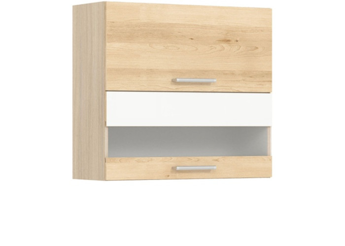 MODENA buk/biely lesk MD09/G80W, horná výklopná skrinka so sklom v šírke 80 cm