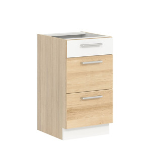 MODENA buk/biely lesk MD14/D45S3, dolná skrinka so zásuvkami v šírke 45 cm