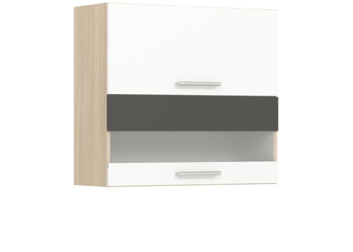 MODENA biely lesk/grafit matný MD09/G80W, horná výklopná skrinka so sklom v šírke 80 cm