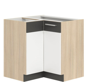 MODENA biely lesk/grafit matný MD21/D90NW, dolná rohová skrinka v šírke 90x90 cm