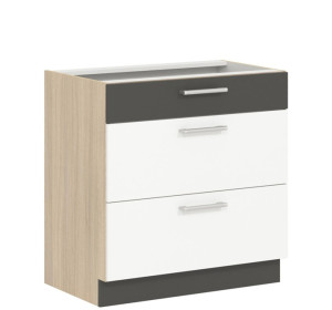 MODENA biely lesk/grafit matný MD28/D80S3, dolná skrinka so zásuvkami v šírke 80 cm