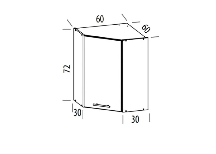TIFFANY biely lesk T12/G60NW, horná rohová skrinka v šírke 60x60 cm