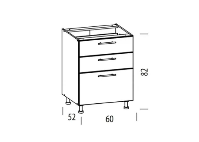 TIFFANY biely lesk T20/D60S3, dolná zásuvková skrinka v šírke 60 cm