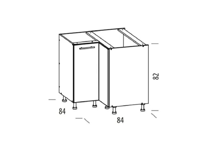 TIFFANY biely lesk T26/D90NW, dolná rohová skrinka v rozmere 90 x 90 cm