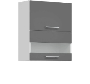 TIFFANY sivý lesk T09/G60W, horná výklopná skrinka so sklom v šírke 60 cm