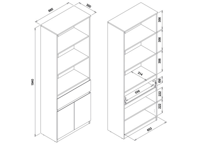 REMI biela/dub evoke RM09 policová skrinka