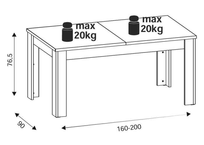 S-Line ST04, rozkladací jedálenský stôl 160-200x90 cm