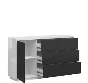 FORN biely lesk/čierna matná KOM1D3S, komoda