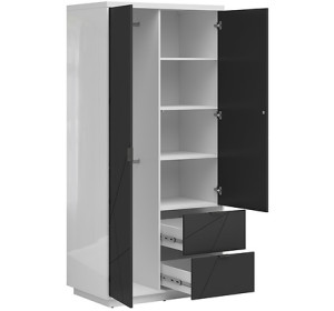 FORN biely lesk/čierna matná SZF2D2S, šatníkovo-policová skriňa