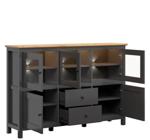 HESEN grafit/dub artisan KOM3W2D2S/13/19, komoda/vitrína