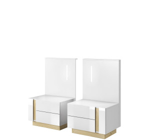 CITY biely lesk KOM2S, nočný stolík (sada 2 ks) s LED osvetlením