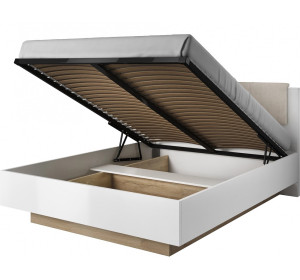 CITY biely lesk LOZ160, manželská posteľ 160x200 cm s úložným priestorom