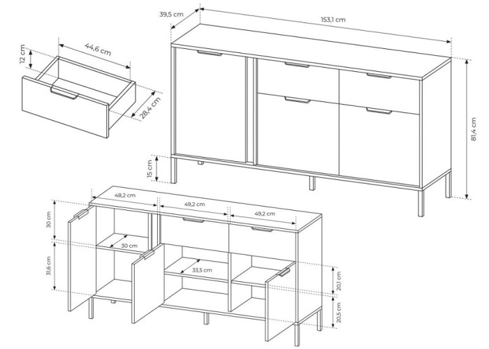 LIEGE antracit KOM3D2S, komoda