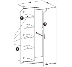 IRDEEN orech 21, rohová šatníková skriňa