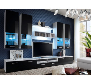 DORADE III biela/čierny lesk, obývacia stena