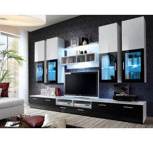 LYRA biela/čierny lesk, obývacia stena