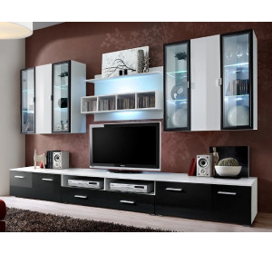 QUADRO biela/čierny lesk, obývacia stena