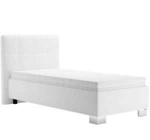 Blanar KELLY biela ekokoža, jednolôžková čalúnená posteľ 90x200 cm s úložným priestorom 