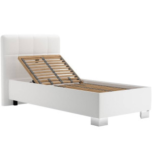 Blanar KELLY biela ekokoža, jednolôžková čalúnená posteľ 90x200 cm s úložným priestorom 