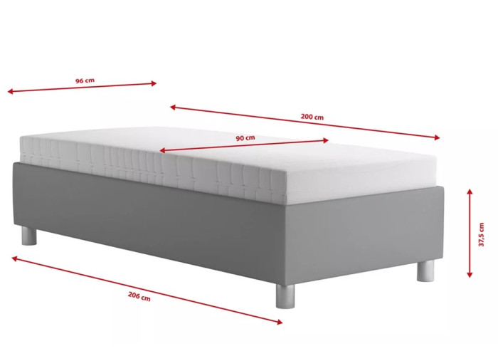 Blanar NEPTUN sivá, jednolôžková čalúnená posteľ 90x200 cm s úložným priestorom 