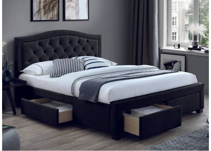 ELECTRA VELVET čierna, manželská posteľ s úložným priestorom 160x200 cm