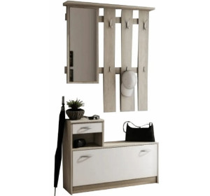 MECKI I sonoma/biela, vešiaková stena/predsieň