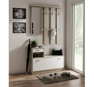 MECKI I sonoma/biela, vešiaková stena/predsieň